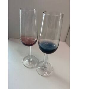 Vintage Champagne glasses red and blue, set of 2